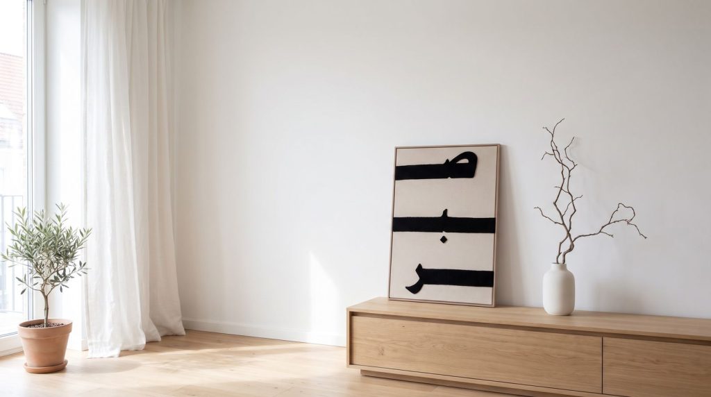 Einfache Konsole mit dem Sabr-Bildschirm an der Wand und viel Platz